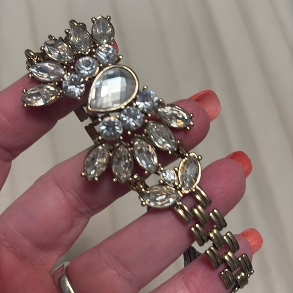 Goldtone clear cluster crystal adjustable bracelet marquis round pair crystals - Picture 8 of 12